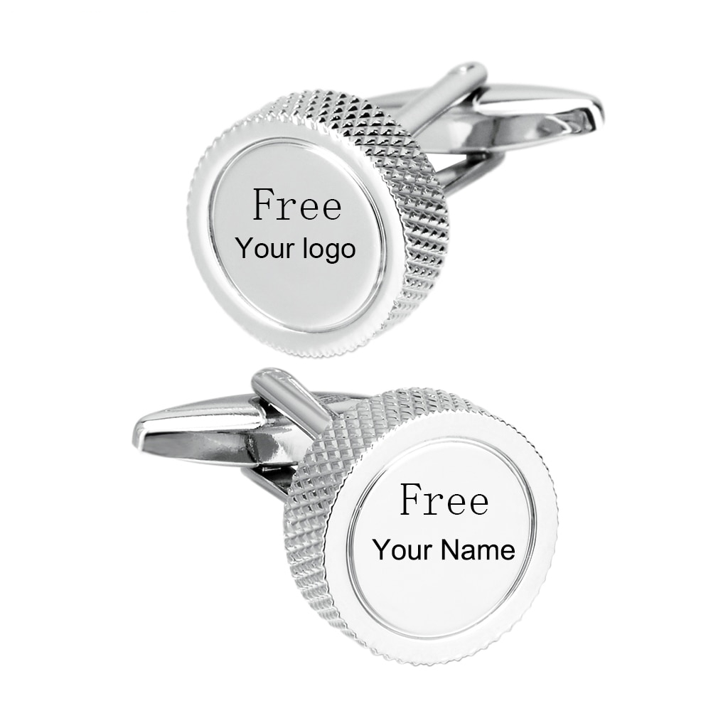 SAVOYSHI Round Simple Mens Cufflinks Studs Cuff buttons High quality Silver color Metal Cuff links Free Custom Name Logo