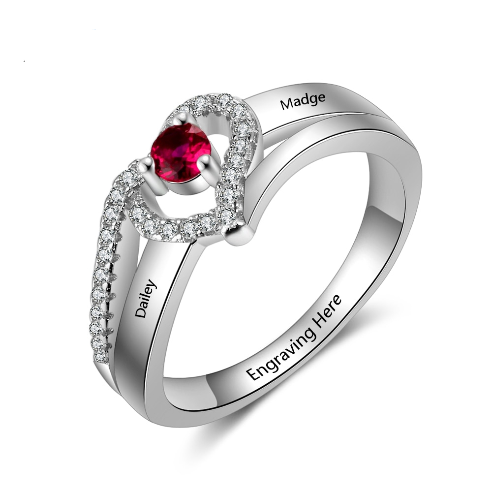 Birthstone Engraved Names Adjustable Rings For Women